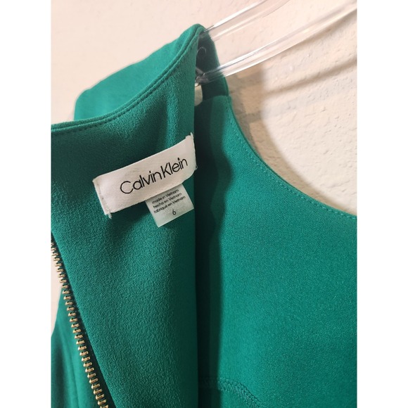 NWT Calvin Klein Sleeveless Green Gold Sheath Dress Stretch Full Zip Office Sz 6 - Picture 4 of 10